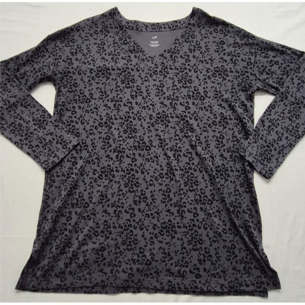 J Jill Women's Tunic Small black/gray‎ animal print Simply Supima Cotton v-neck - Picture 2 of 12
